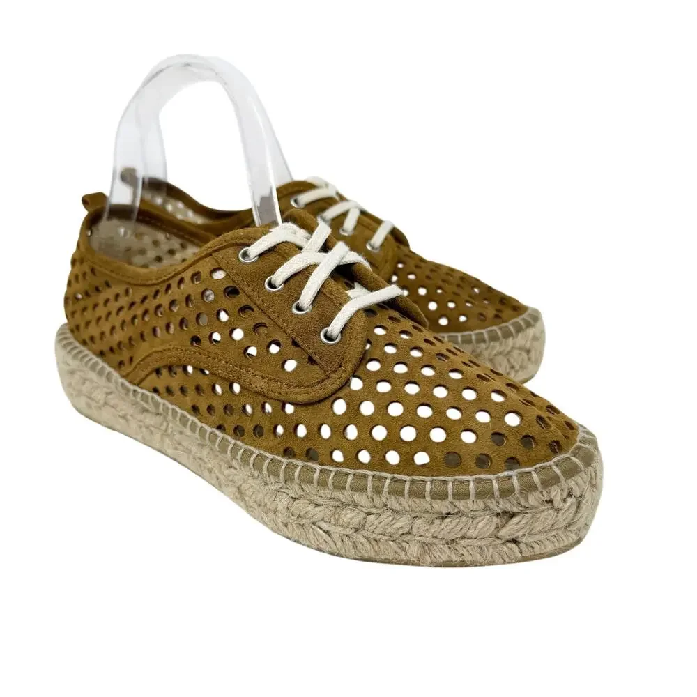 Loeffler Randall Tan Perforated Suede Espadrille Sneakers Women's EU 38/US 7.5